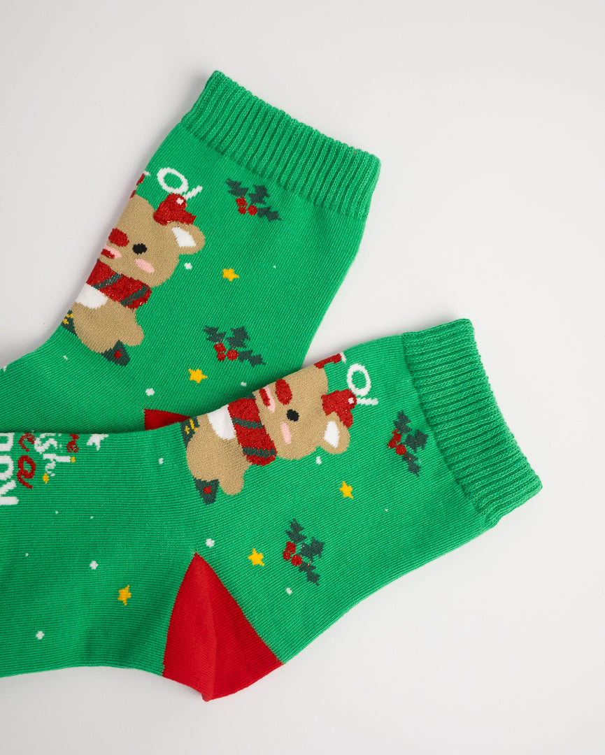 Holiday Snowman & Reindeer Christmas Crew Socks