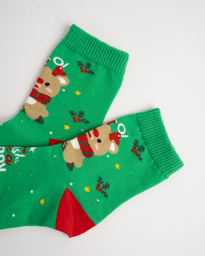 Holiday Snowman & Reindeer Christmas Crew Socks
