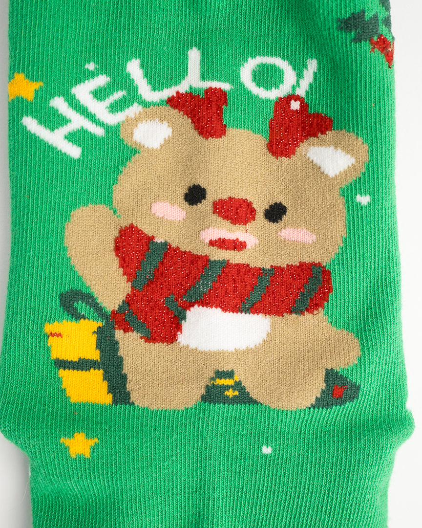 Holiday Snowman & Reindeer Christmas Crew Socks