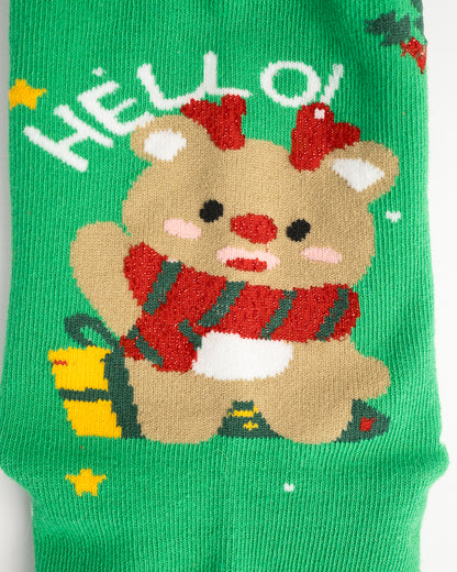 Holiday Snowman & Reindeer Christmas Crew Socks