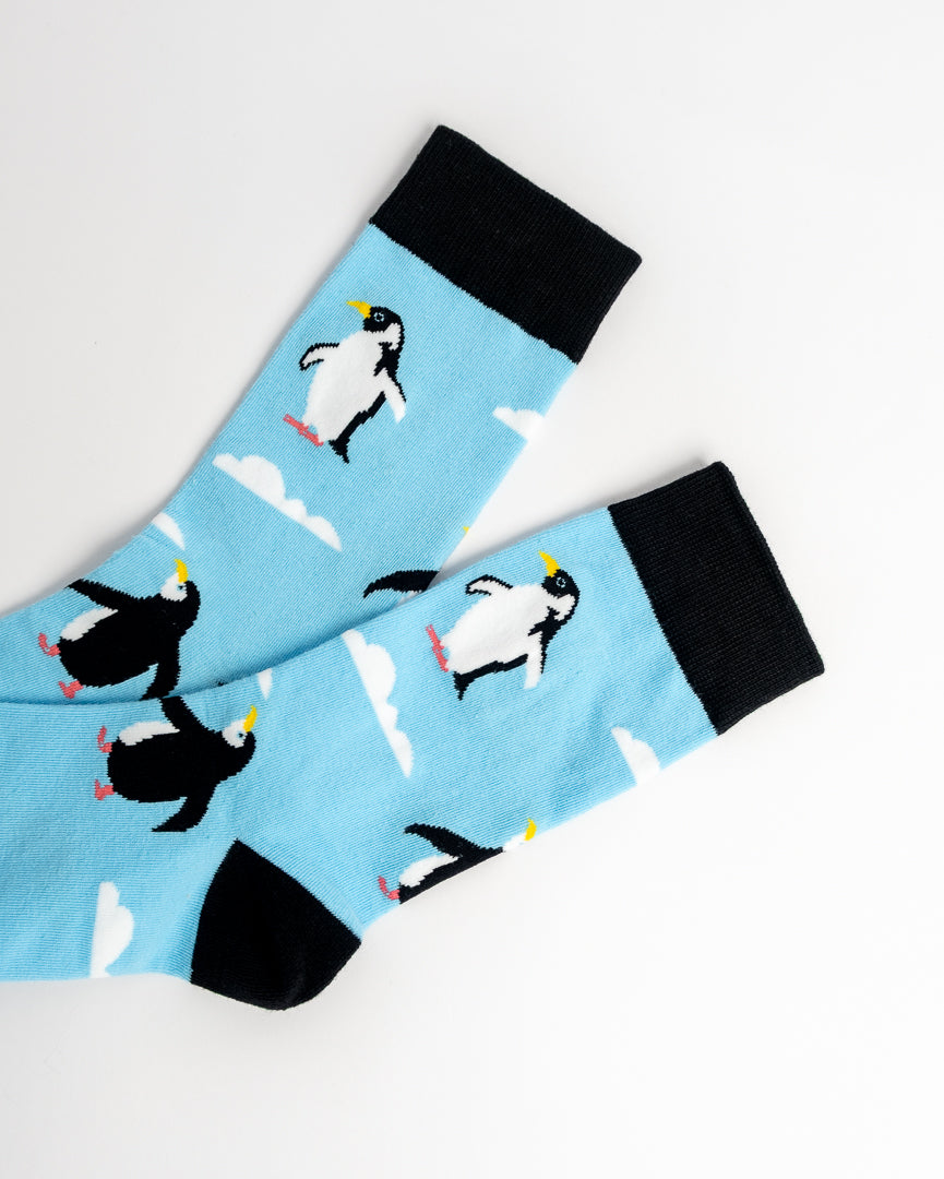 Penguins Crew Socks – Sky Blue & Black