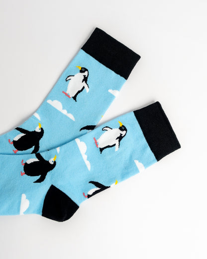 Penguins Crew Socks – Sky Blue & Black