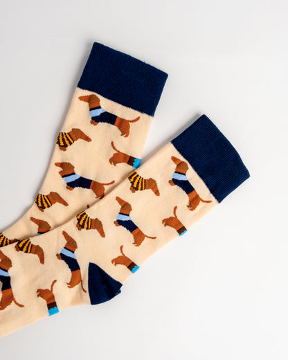 Dachshunds in Jumpers Unisex Crew Socks – Cream & Navy