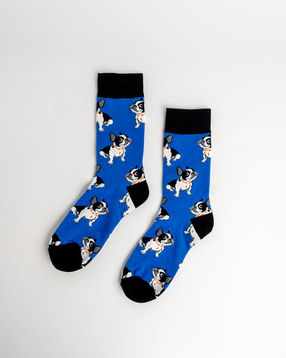 French Bulldog Crew Socks – Royal Blue & Black