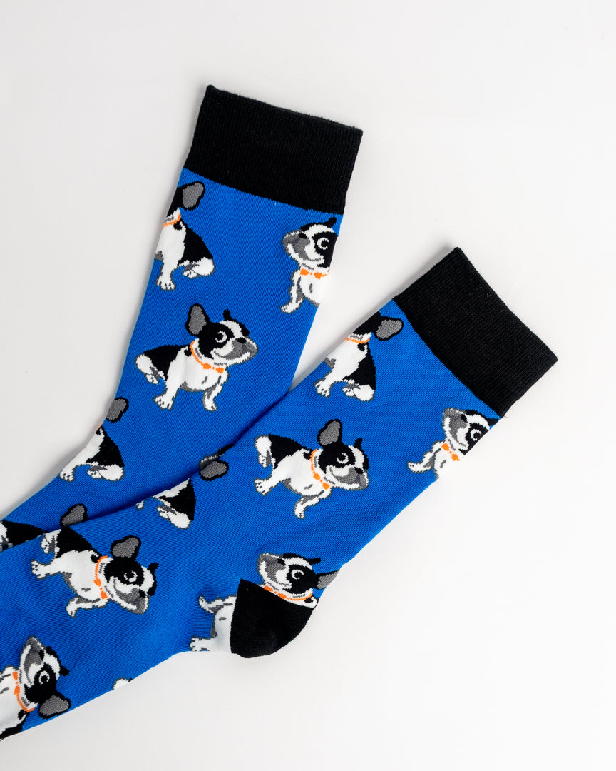 French Bulldog Crew Socks – Royal Blue & Black