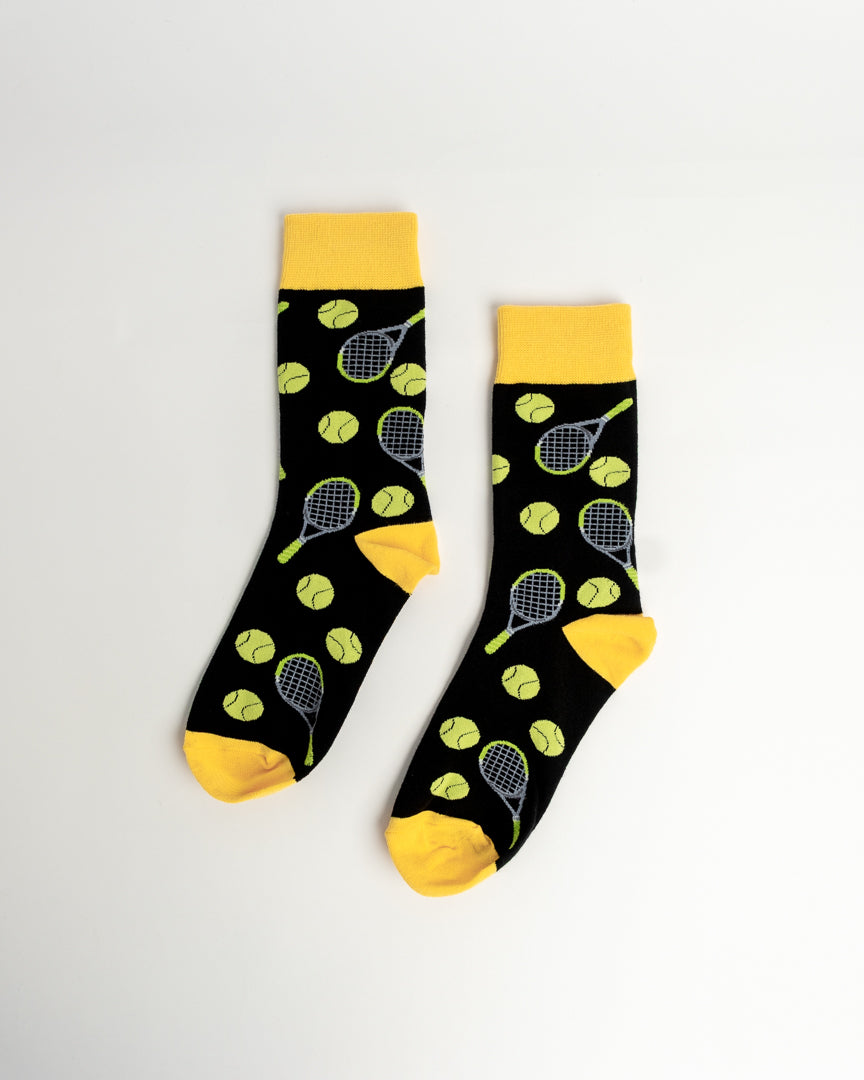 Tennis Rackets Crew Socks – Black & Yellow