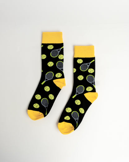 Tennis Rackets Crew Socks – Black & Yellow