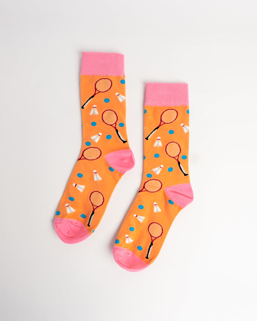 Badminton Rackets Crew Socks – Orange & Pink