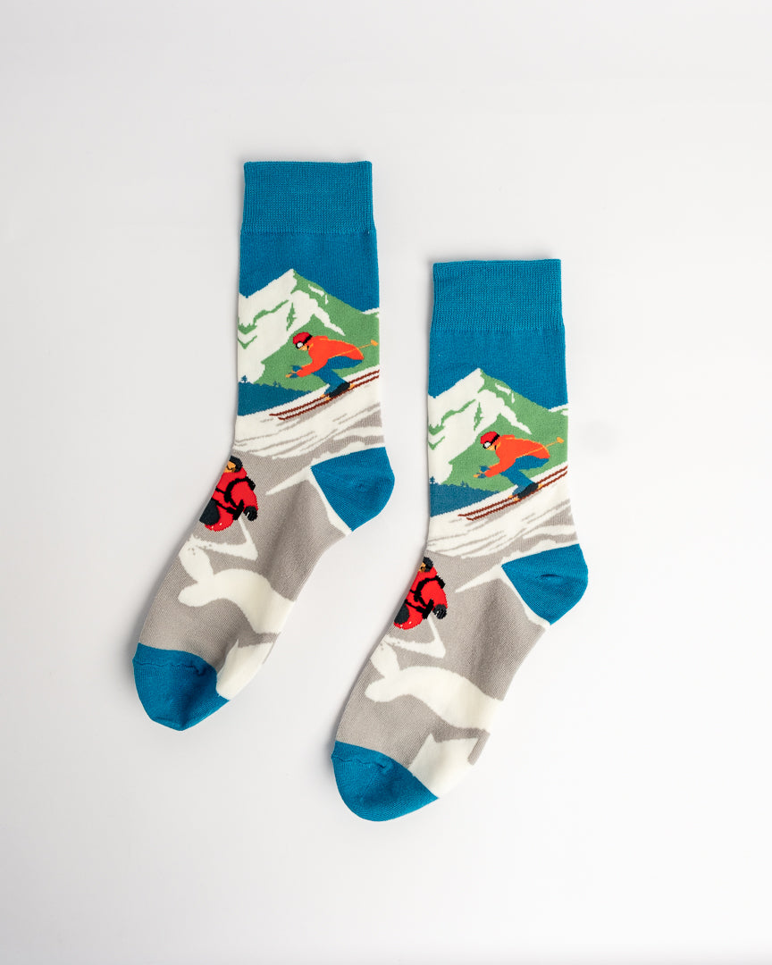 Ski Slopes Crew Socks – Blue & Grey