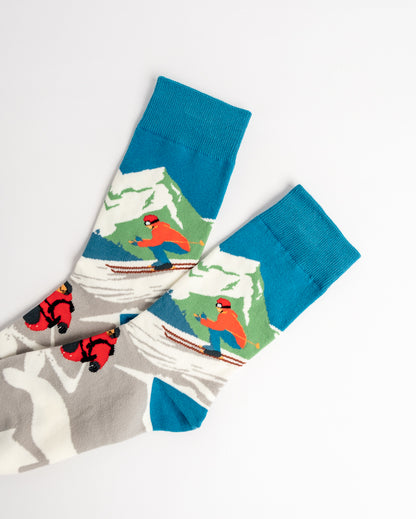 Ski Slopes Crew Socks – Blue & Grey