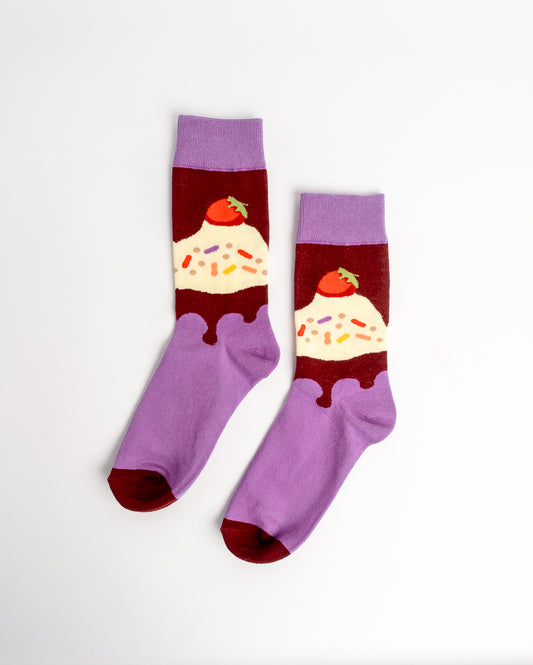 Strawberry Sundae Crew Socks – Purple & Burgundy