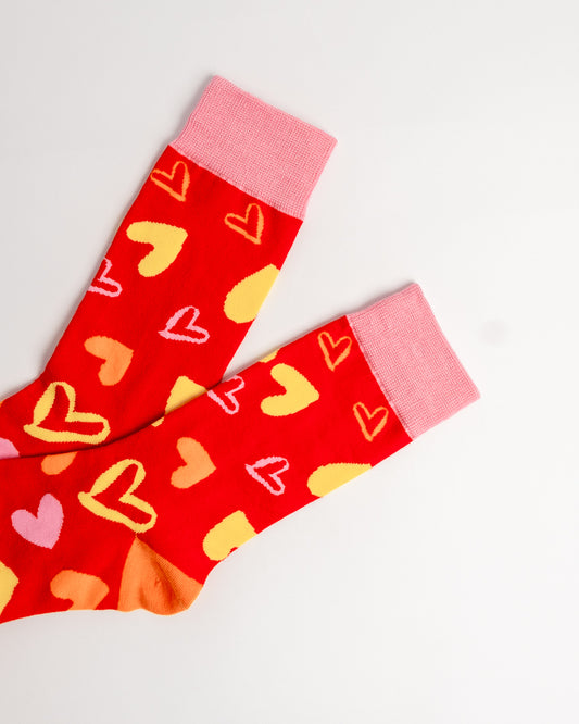Colourful Hearts Crew Socks – Red & Pink