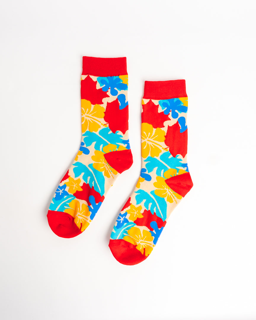 Tropical Hibiscus Crew Socks – Red & Blue