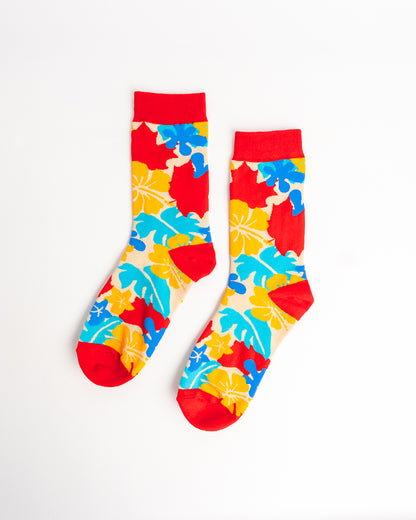 Tropical Hibiscus Crew Socks – Red & Blue