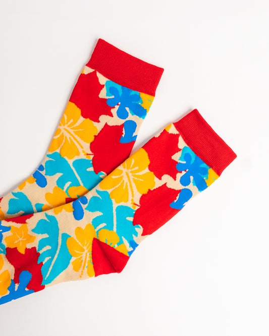 Tropical Hibiscus Crew Socks – Red & Blue