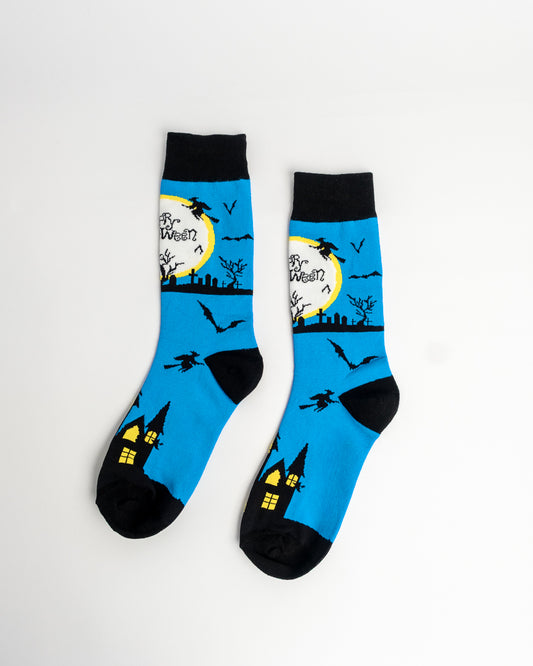 Trick or Treat Halloween Crew Socks – Blue & Black