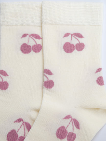 White fabric with pink cherry patterns