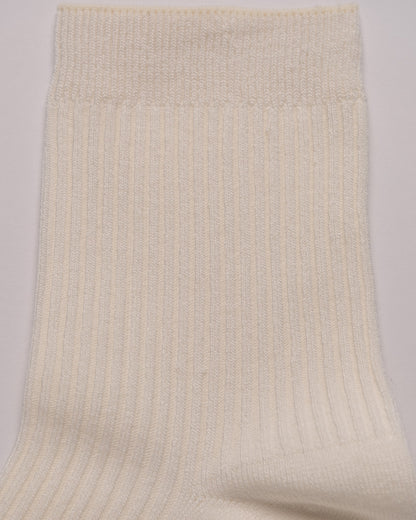 Beige ribbed sock on a light gray background