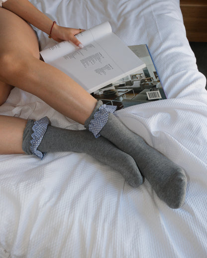Polka Dot Ruffle Cuff Women’s Crew Socks
