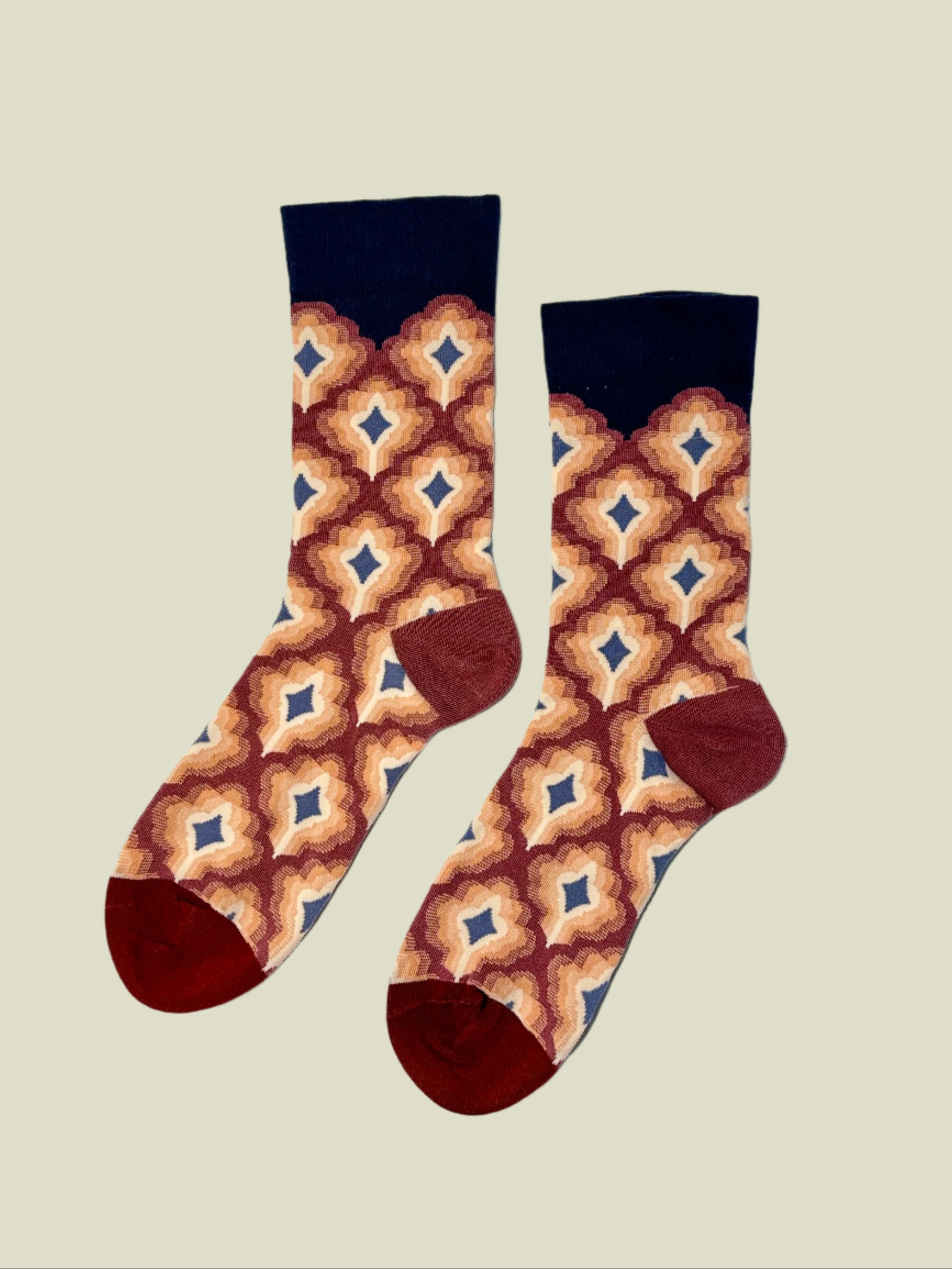 Aesthetic women's socks with a colorful geometric pattern, perfect for adding flair to outfit ideas.