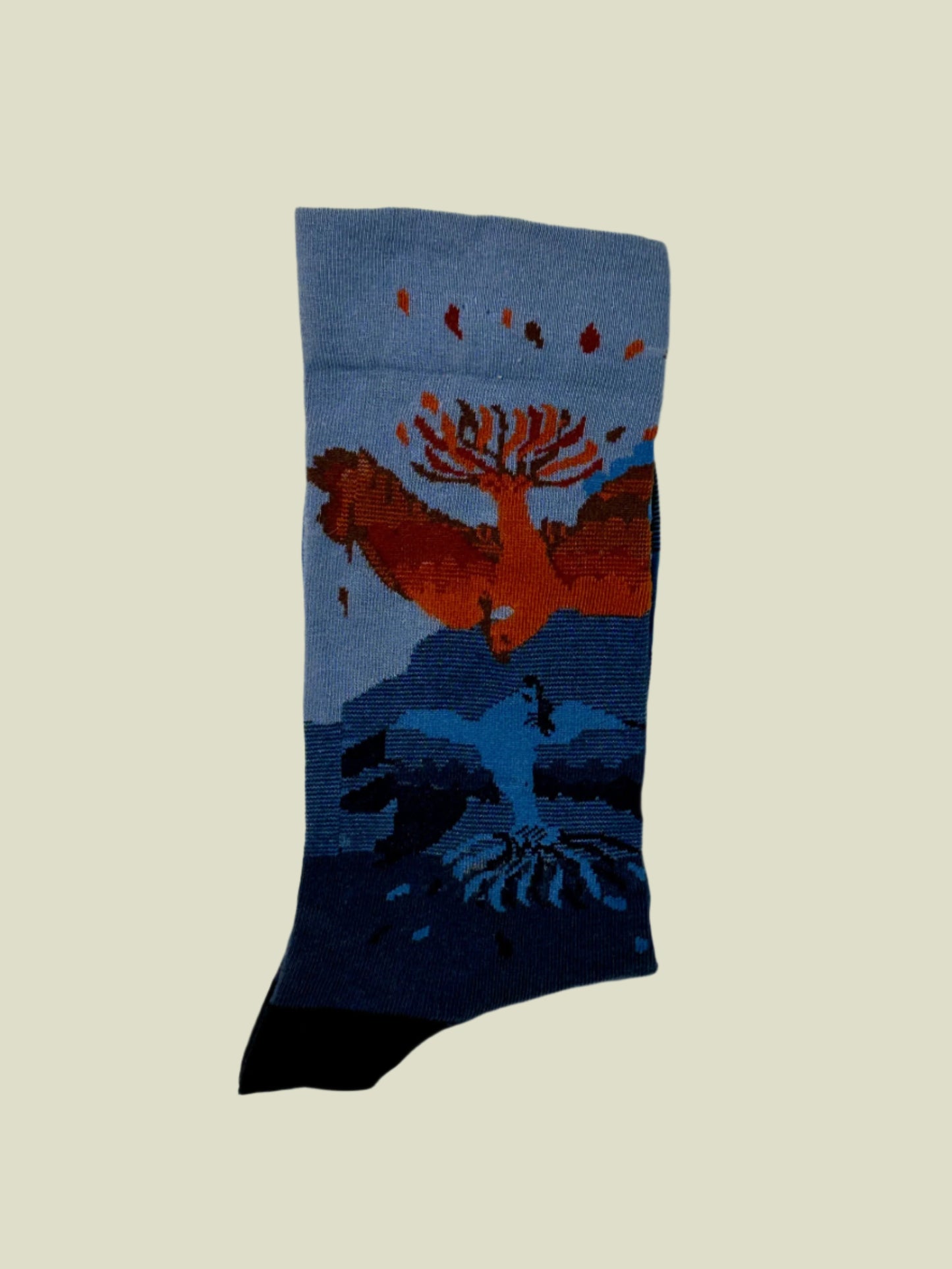 Aesthetic socks with birds and mountain design, cozy and breathable cotton socks for women.