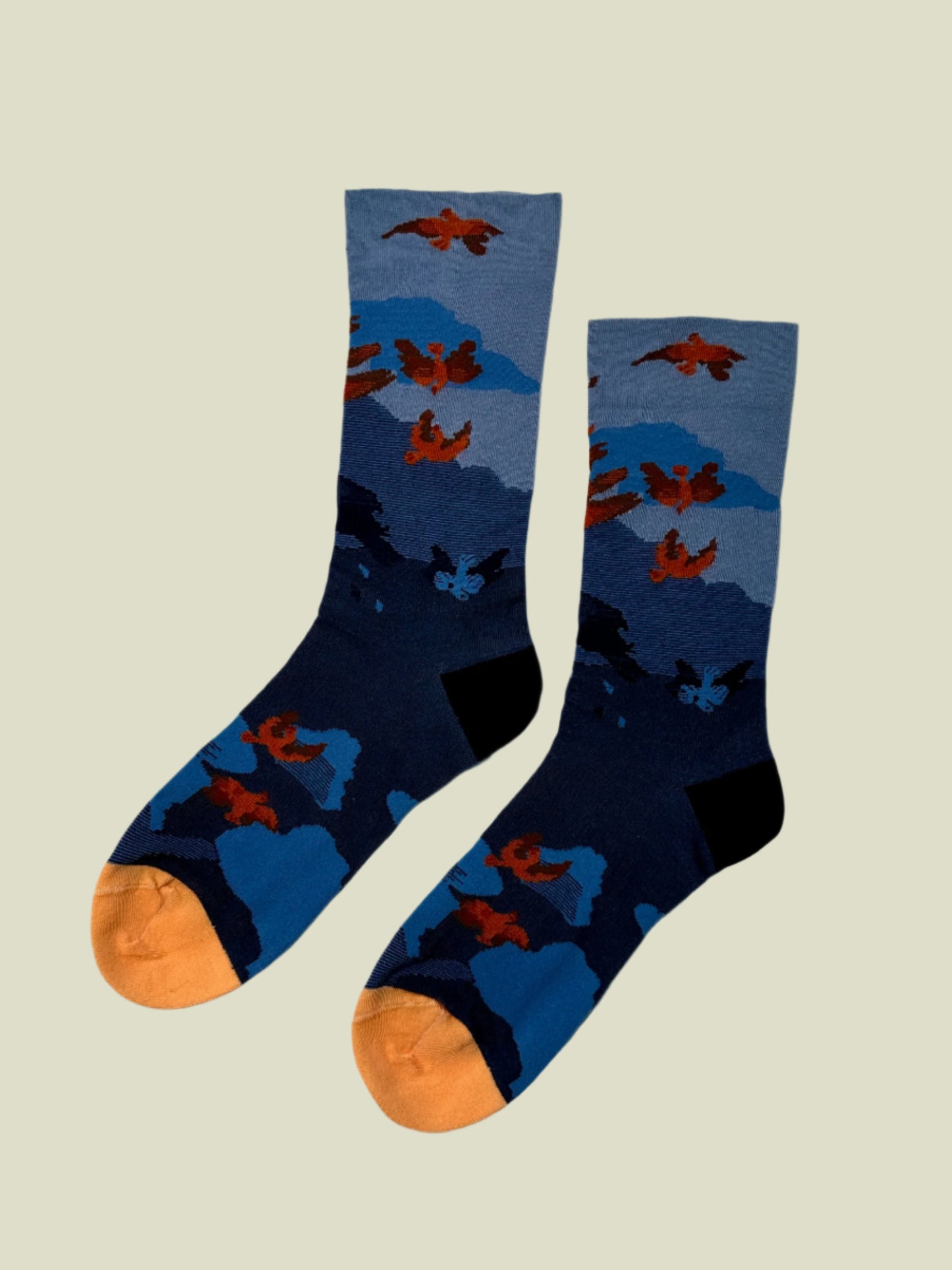 Red bird socks for women, perfect for cottagecore fashion and outdoor-inspired outfits.