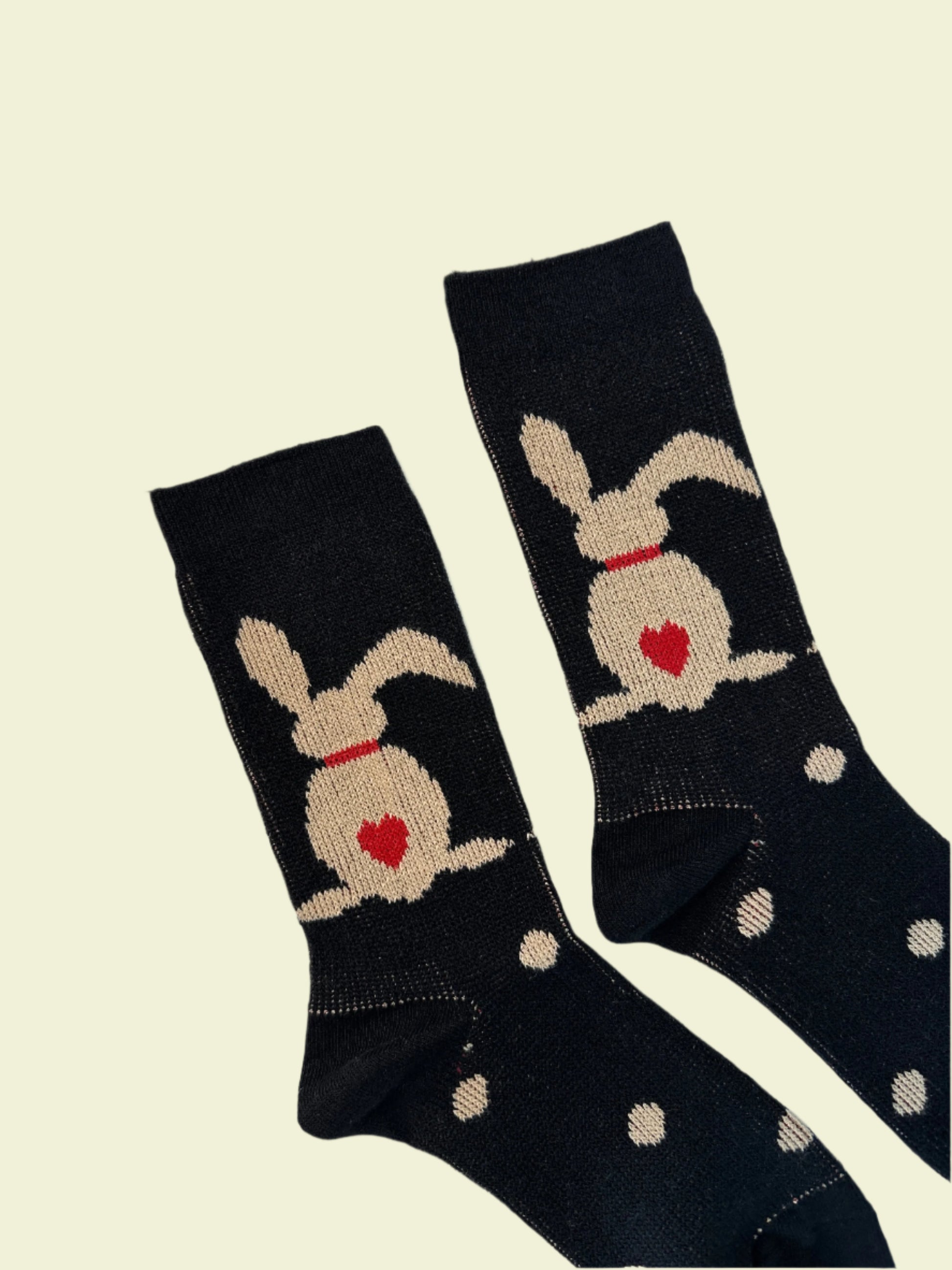 Black socks with bunny designs 