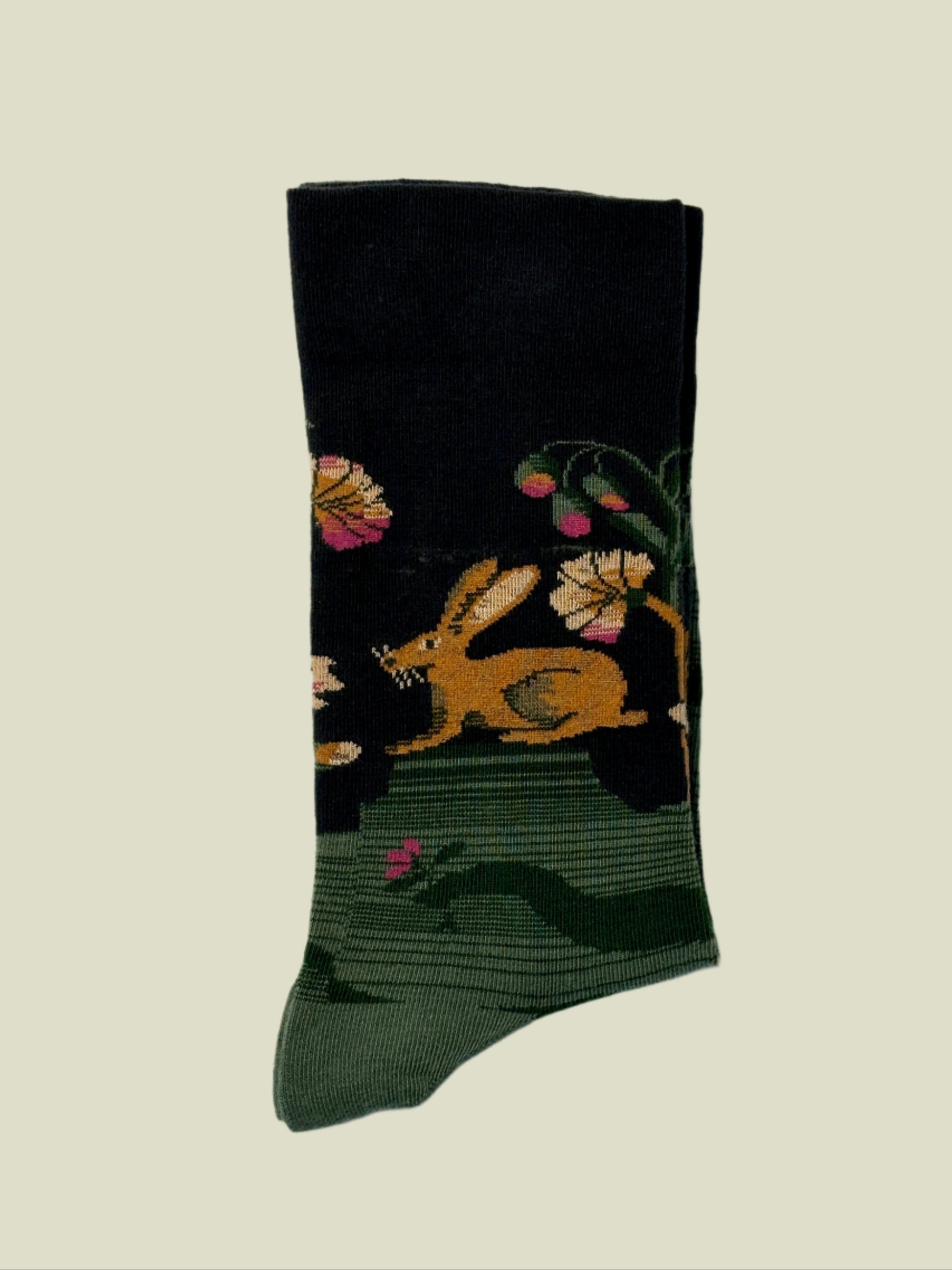 Whimsical bunny socks with floral design — perfect aesthetic socks for gifting or lounging.